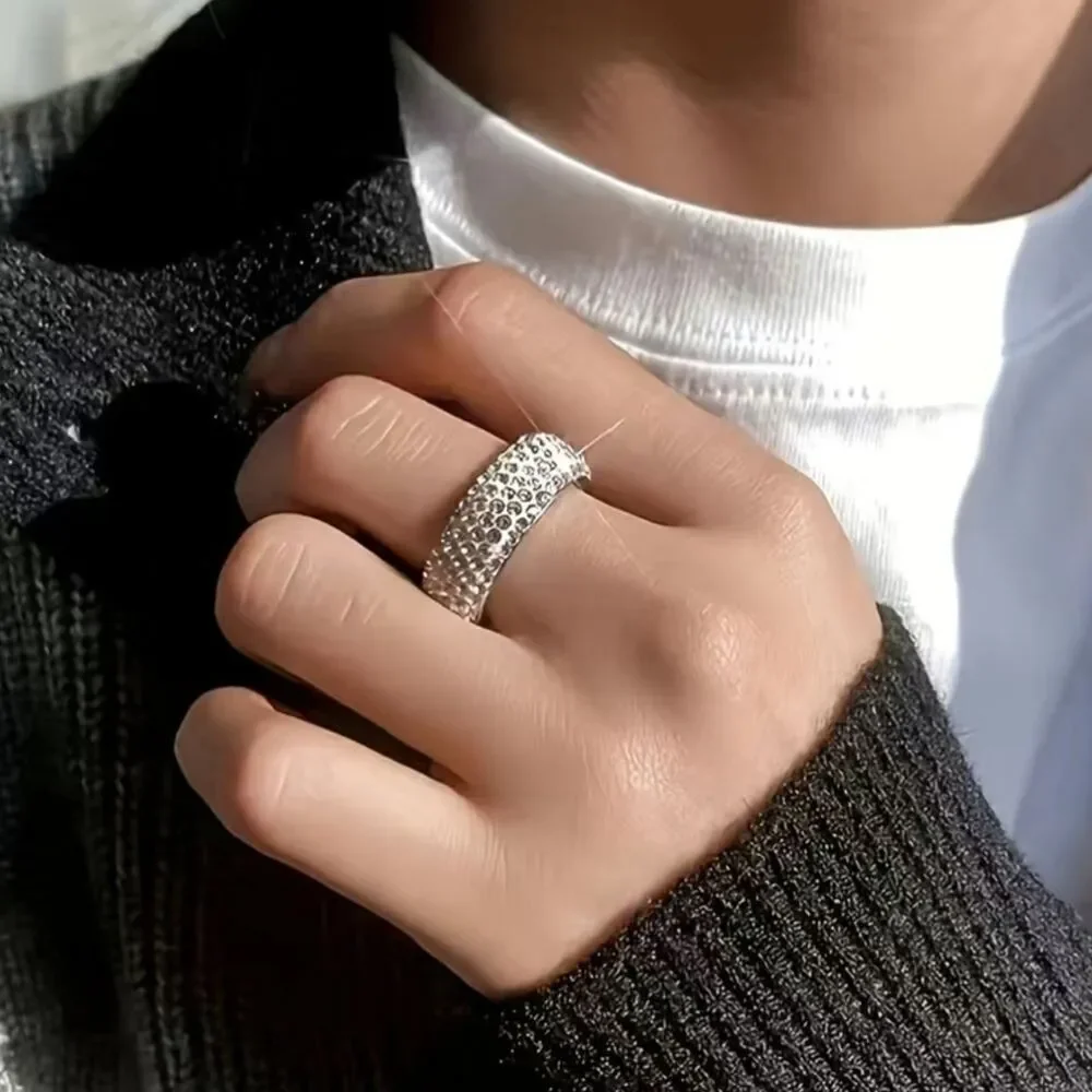 Titanium Ring with Mini Rhinestones - Elegance and Durability